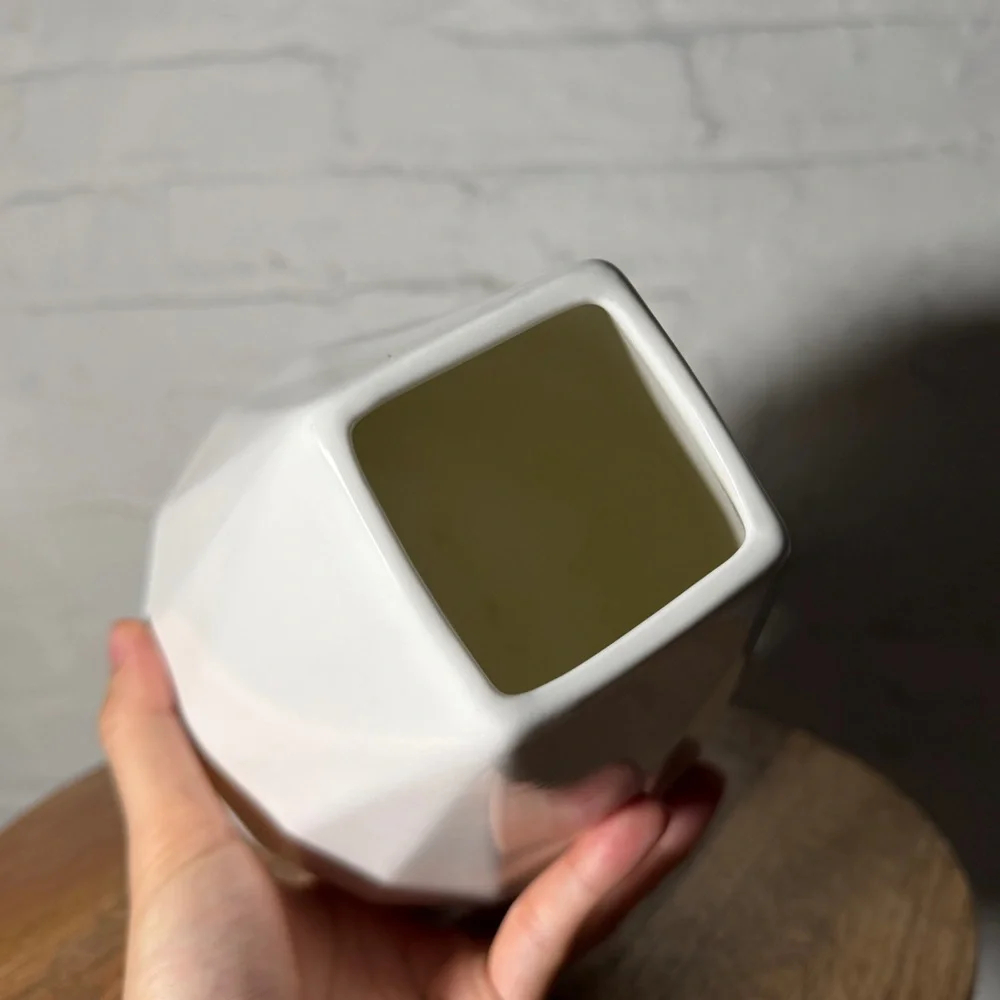West Elm White Geometric Porcelain Vase